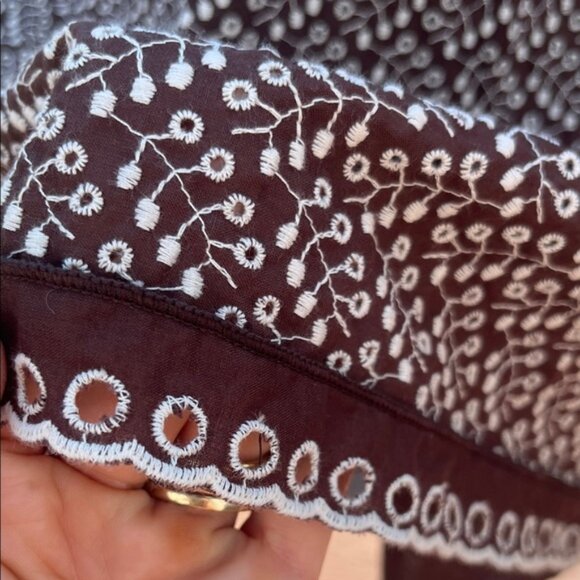 Max Studio Brown Embroidered babydoll midi dress M Boho Cottagecore Eyelet Hem - Picture 4 of 11